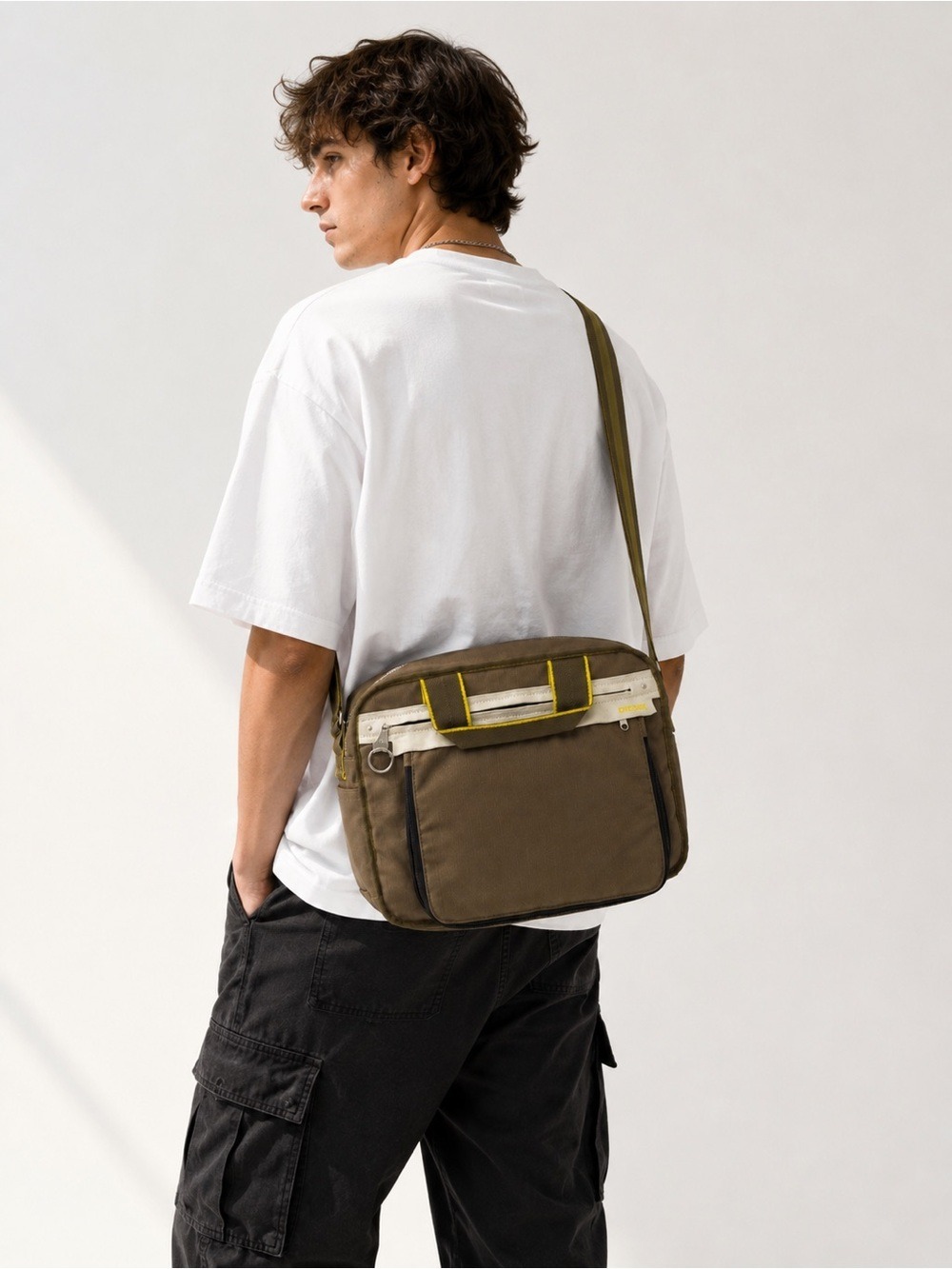 Diesel Olive Utility Messenger Bag Techwear Laptop Crossbody Commuter Canvas uni
